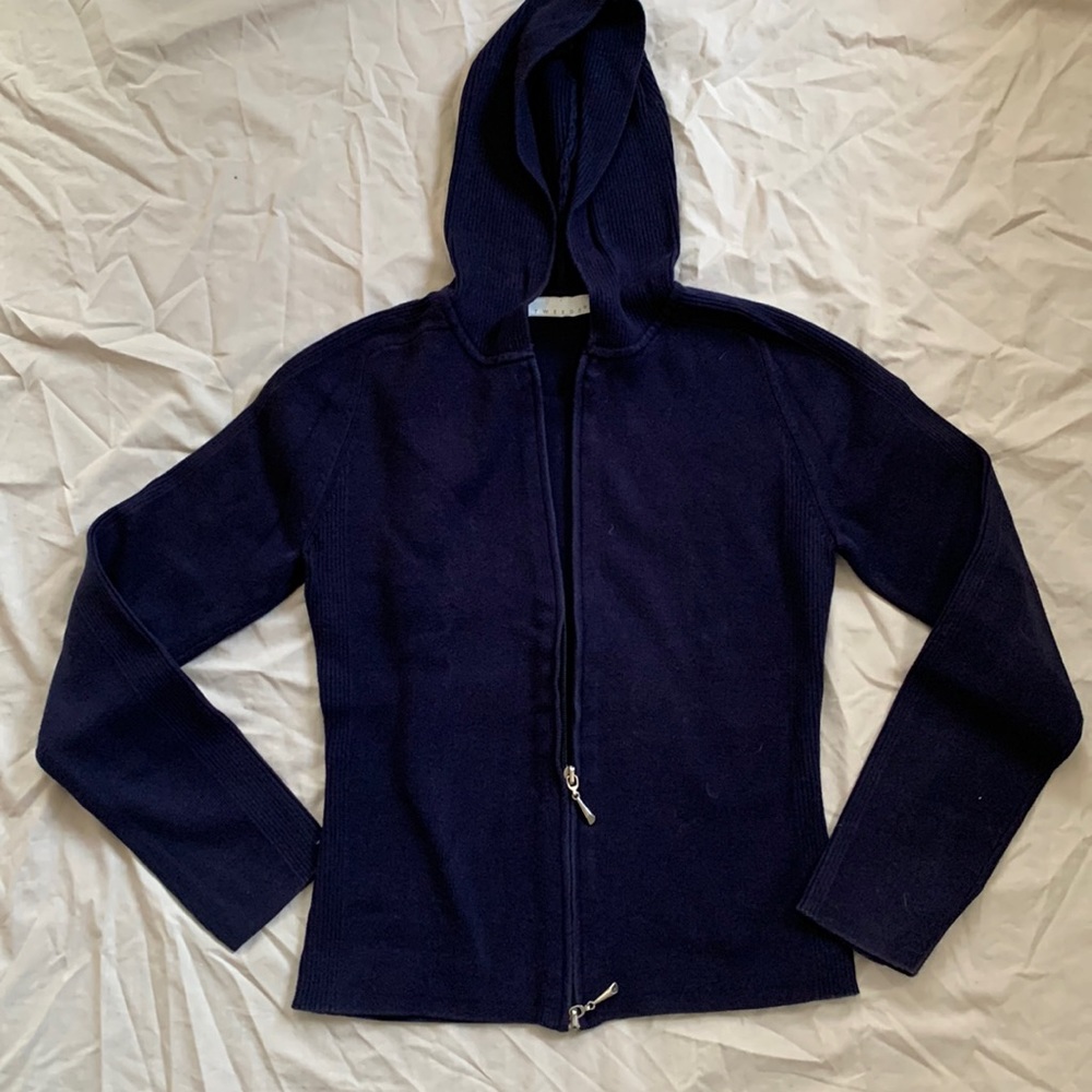 Tweeds zip up ribbed cotton sweater hoodie